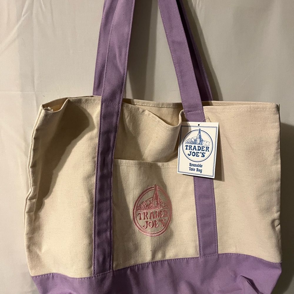 Lavender-Accent Canvas Tote Bag trade joes
